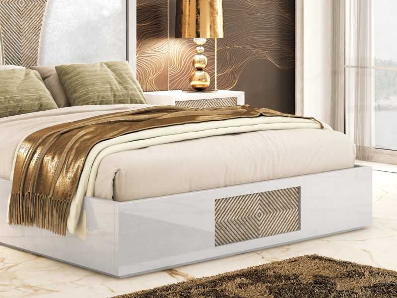 Lit complet au design moderne, laqué et tapissé, avec détail central - ZOÉ