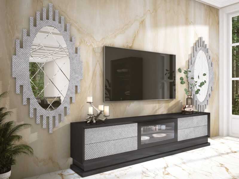 Miroir décoratif original avec finition marbrée argentée - CHÂTEAU