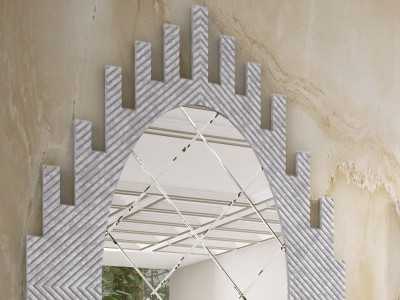 Miroir décoratif original avec finition marbrée argentée - CHÂTEAU