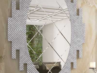 Miroir décoratif original avec finition marbrée argentée - CHÂTEAU