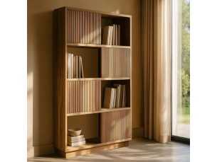 Solid wood bookcase with sliding doors - SIMONE A