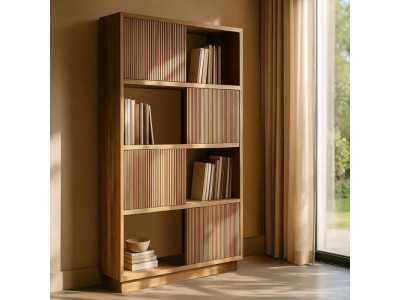Solid wood bookcase with sliding doors - SIMONE A