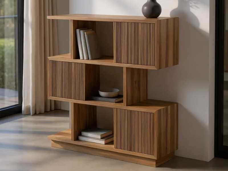Solid wood bookcase with sliding doors - SIMONE B