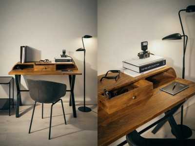 Bureau en bois massif et pieds en fer laqué - LOUIS