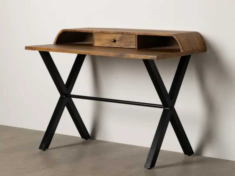 Bureau en bois massif et pieds en fer laqué - LOUIS