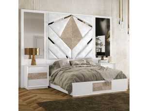 Cama completa con cabecero XXL tapizado y lacado de diseño moderno - GINETTE