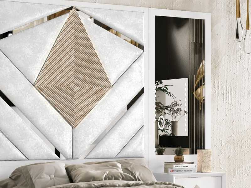 Complete bed with XXL upholstered and lacquered headboard in a modern design - GINETTE