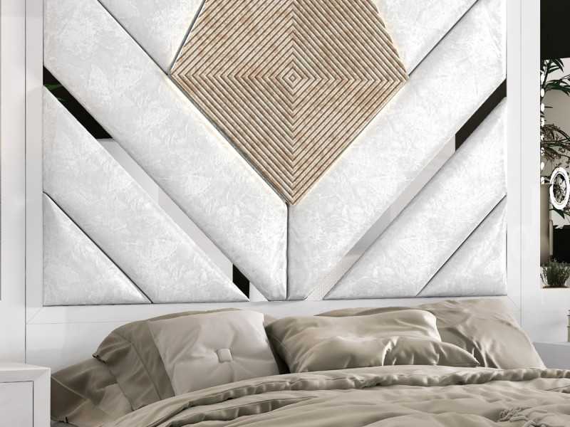Cama completa con cabecero XXL tapizado y lacado de diseño moderno - GINETTE