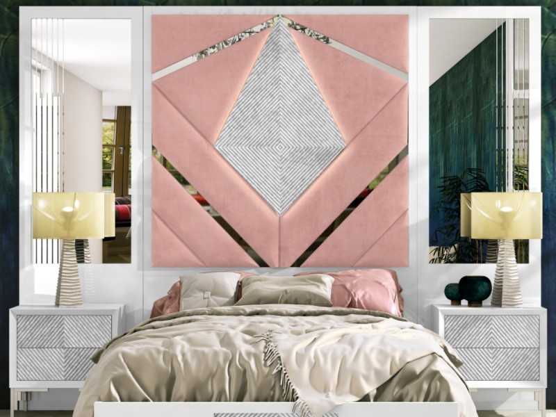 Tête de lit XXL tapissé et laquée au design moderne - GINETTE ROSE