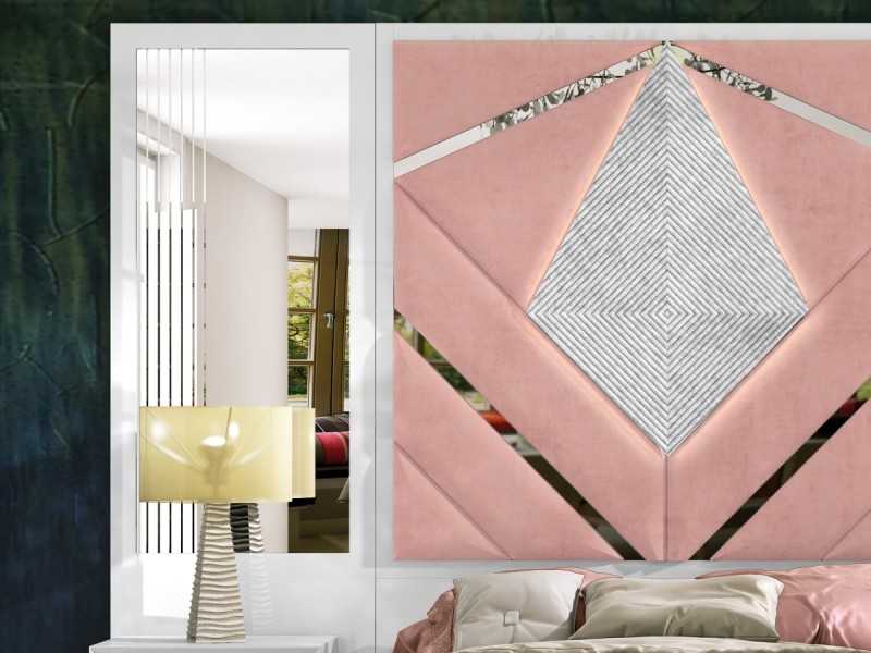 Tête de lit XXL tapissé et laquée au design moderne - GINETTE ROSE