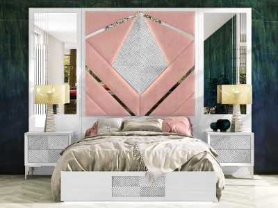 Lit complet avec tête de lit XXL tapissé et laquée au design moderne - GINETTE ROSE