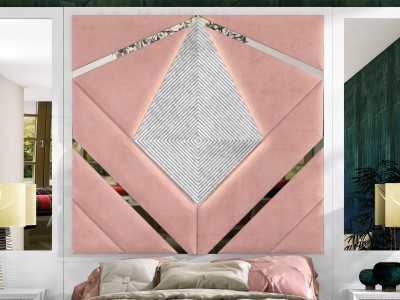 Complete bed with XXL upholstered and lacquered headboard in a modern design - GINETTE ROSE