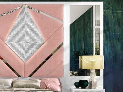 Lit complet avec tête de lit XXL tapissé et laquée au design moderne - GINETTE ROSE