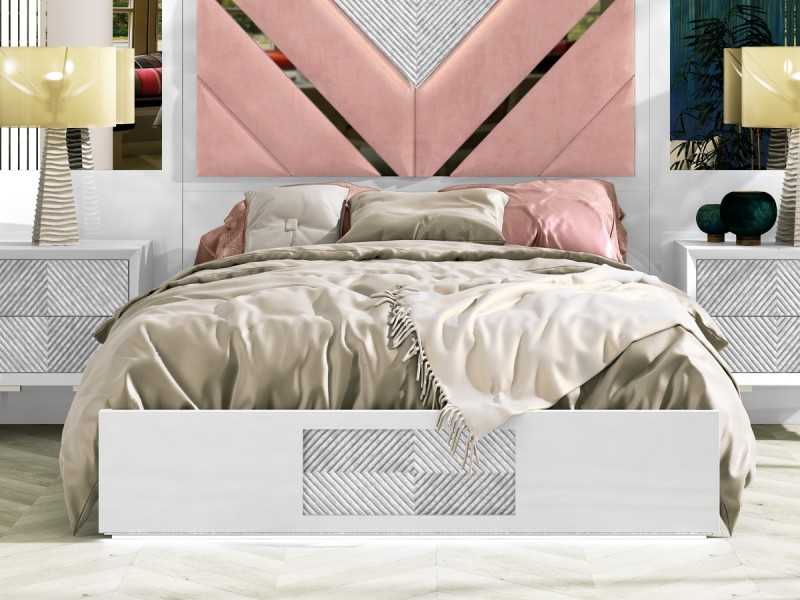 Cama completa con cabecero XXL tapizado y lacado de diseño moderno - GINETTE ROSE