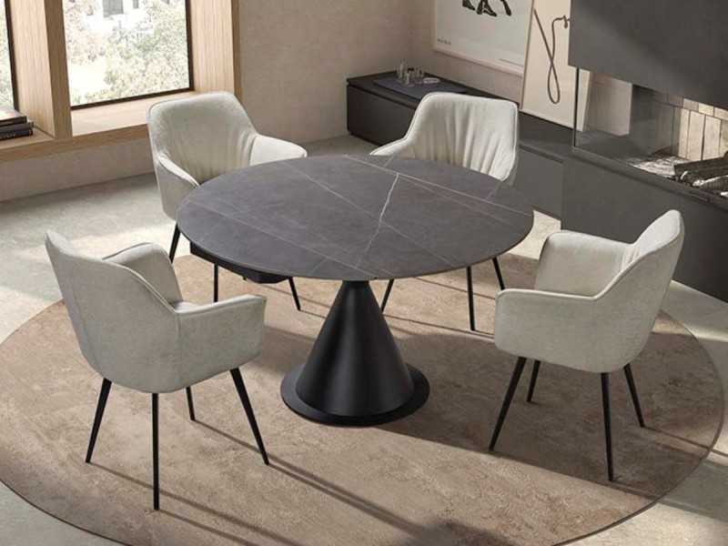 Table à manger ronde extensible avec plateau en céramique - FACILE NOIR