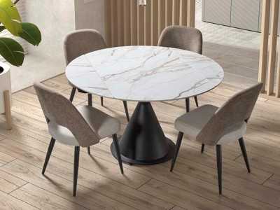 Round extendable dining table with ceramic top -FACILE BLANC