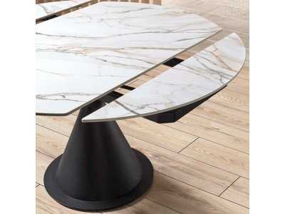 Round extendable dining table with ceramic top -FACILE BLANC