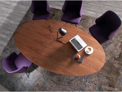Fixed oval dining table in walnut - VADUZ