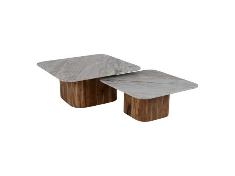 Ensemble de tables basses avec piètement en bois et plateau en marbre - NAMIAR