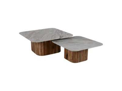 Conjunto de mesas de centro con base de madera y tapa de mármol - NAMIAR