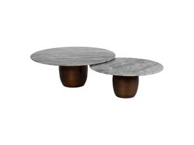 Coffee table set with steel base and marble top - AMAN