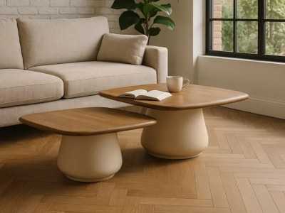 Set of coffee tables with steel base and wooden top - AIRE