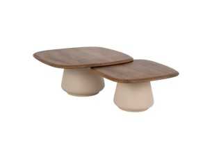 Conjunto de mesas de centro con base de acero y tapa de madera - AIRE 2