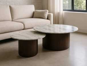 Set of coffee tables with wooden base and marble top - AMABEL
