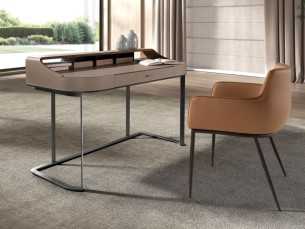 Bureau/coiffeuse design moderne, tapissé, en bois et acier inoxydable - ABA B