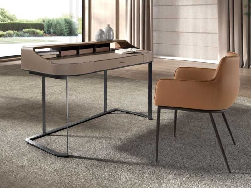 Bureau/coiffeuse design moderne, tapissé, en bois et acier inoxydable - ABA B