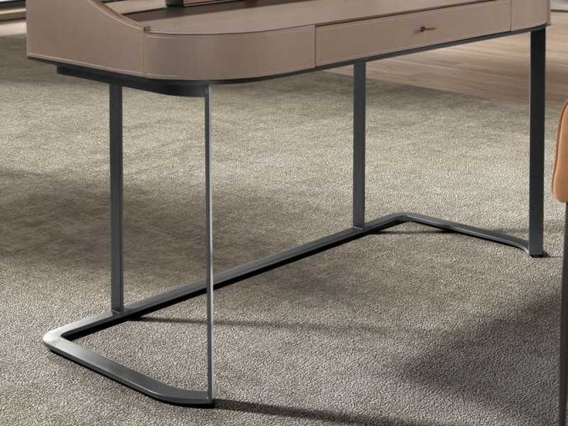 Bureau/coiffeuse design moderne, tapissé, en bois et acier inoxydable - ABA B