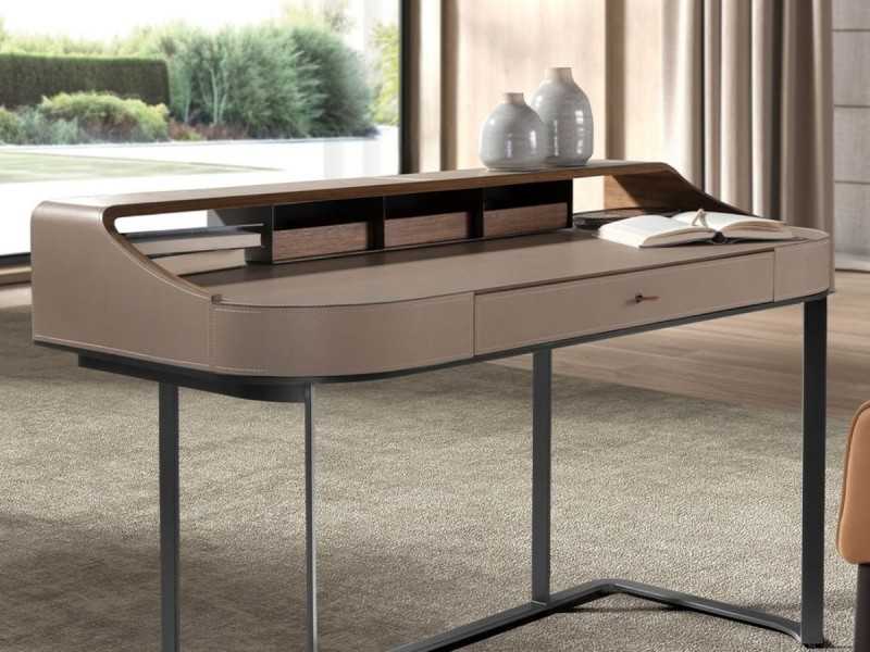 Escritorio tocador de diseño modero, tapizado, madera y acero inoxidable - ABA B