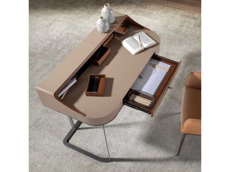 Escritorio tocador de diseño modero, tapizado, madera y acero inoxidable - ABA B