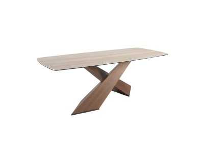 Mesa de comedor con tapa de mármol porcelánico y patas madera - ABA