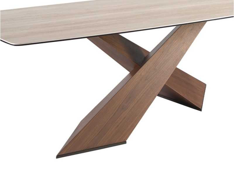 Dining table with porcelain marble top and wooden legs - ABA
