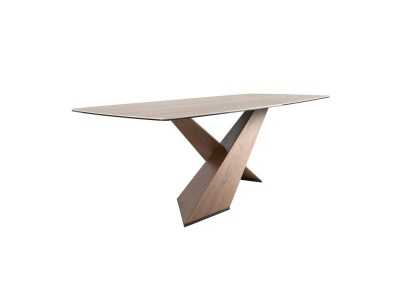 Dining table with porcelain marble top and wooden legs - ABA