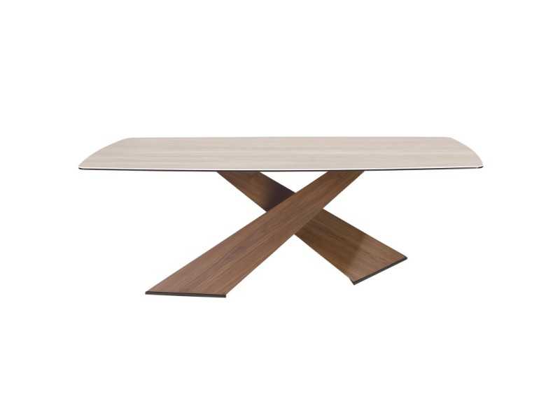 Table à manger avec plateau en marbre porcelaine et pieds en bois - ABA