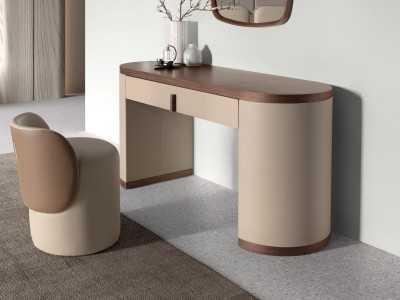 Bureau/coiffeuse tapissé avec plateau et socle en bois - ABA A