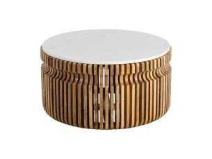 Mesa de centro redonda de madera y tapa de mármol - JARTUM 2