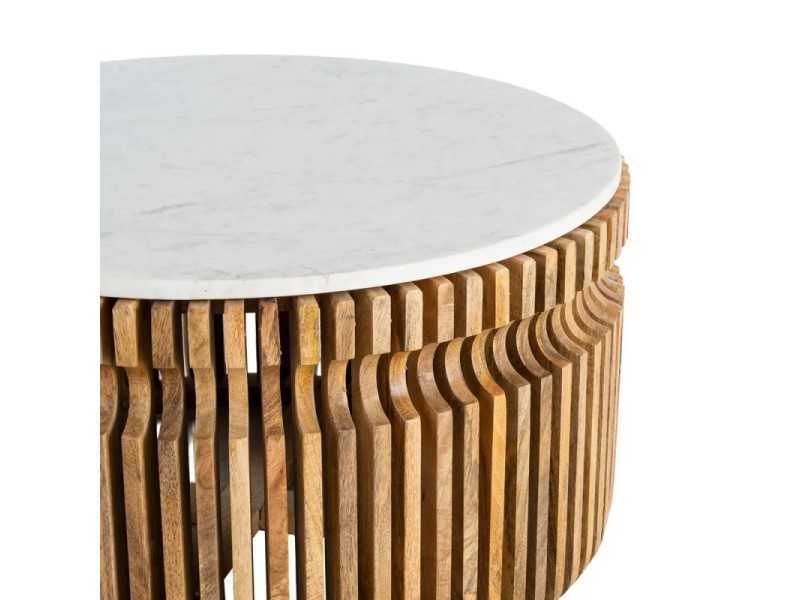 Mesa de centro redonda de madera y tapa de mármol - JARTUM