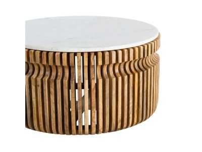 Table basse ronde en bois avec un plateau en marbre - JARTUM