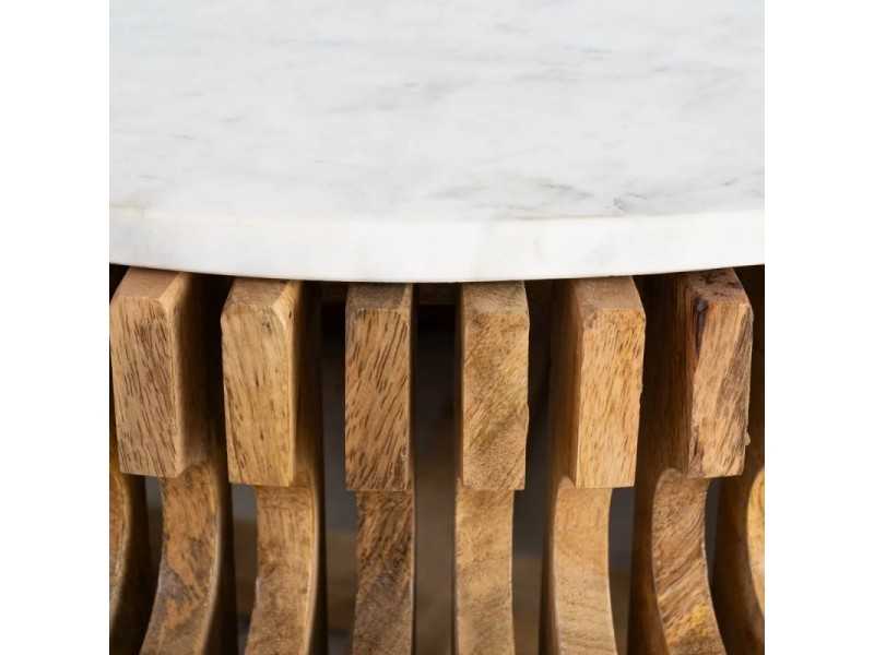 Round coffee table made of wood with a marble top - JARTUM