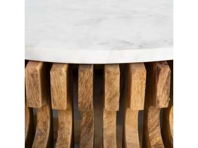 Round coffee table made of wood with a marble top - JARTUM