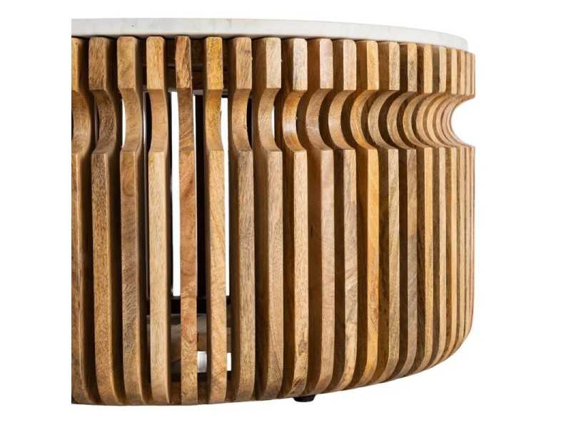 Table basse ronde en bois avec un plateau en marbre - JARTUM