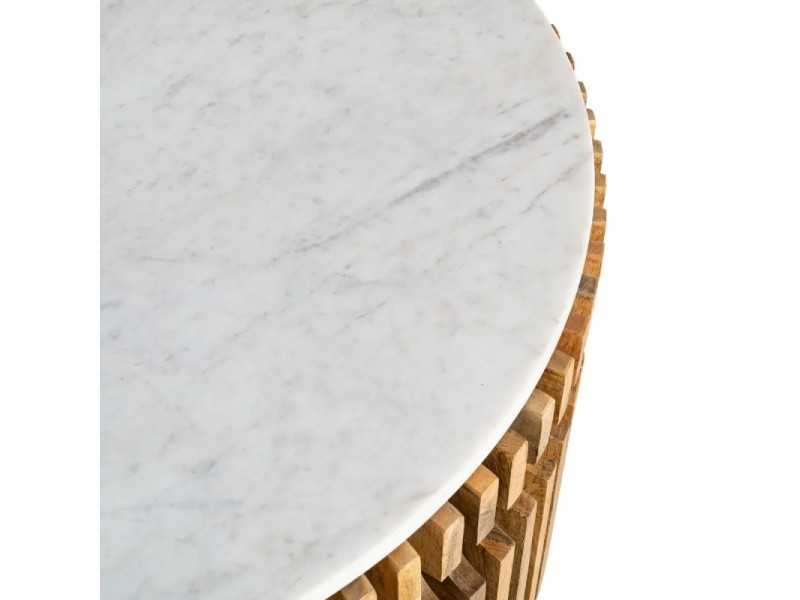 Table basse ronde en bois avec un plateau en marbre - JARTUM