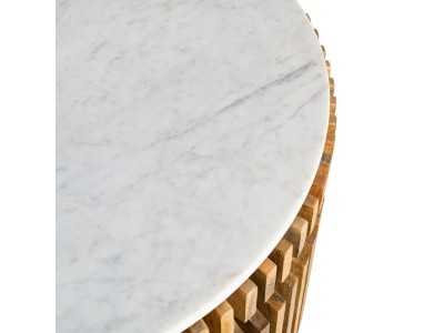 Mesa de centro redonda de madera y tapa de mármol - JARTUM