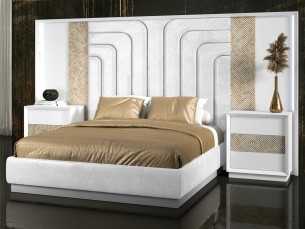 Complete bed with XXL upholstered and lacquered headboard in a modern design - ANIK