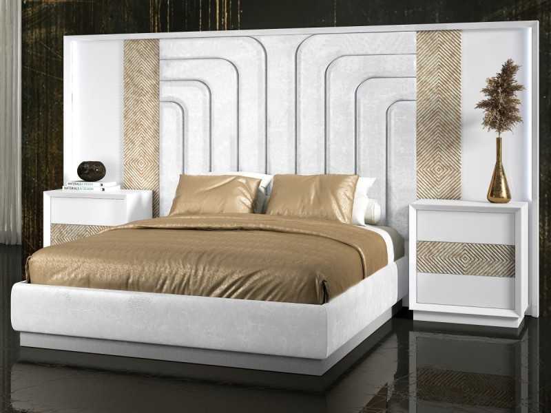 Complete bed with XXL upholstered and lacquered headboard in a modern design - ANIK