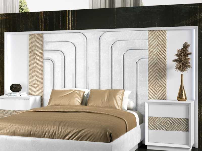 Complete bed with XXL upholstered and lacquered headboard in a modern design - ANIK