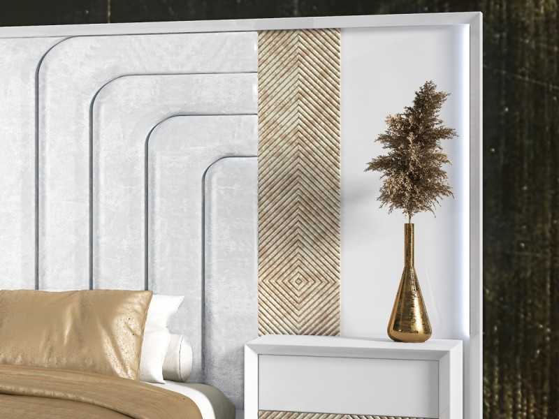 Cama completa con cabecero XXL tapizado y lacado de diseño moderno - ANIK